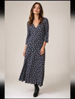 Vintage D.B.Y. Rear Corest Tie Button Front Floral 90s Midi Dress Size 3